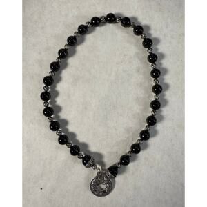 Carolyn Pollack Sterling Silver Black Onyx Beaded Necklace Toggle Clasp 16”